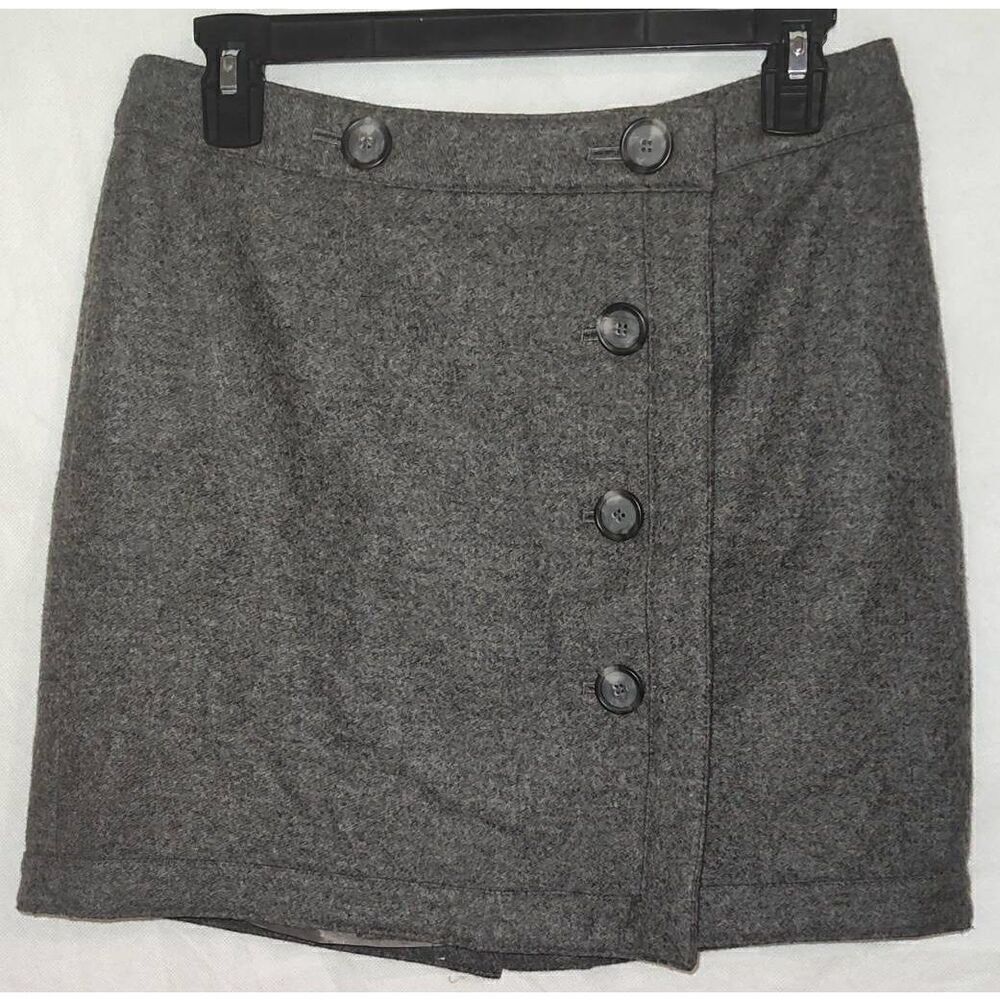 Ann Taylor Loft Wool Blend Mini Wraparound Lined Skirt Women’s Size 4 Gray